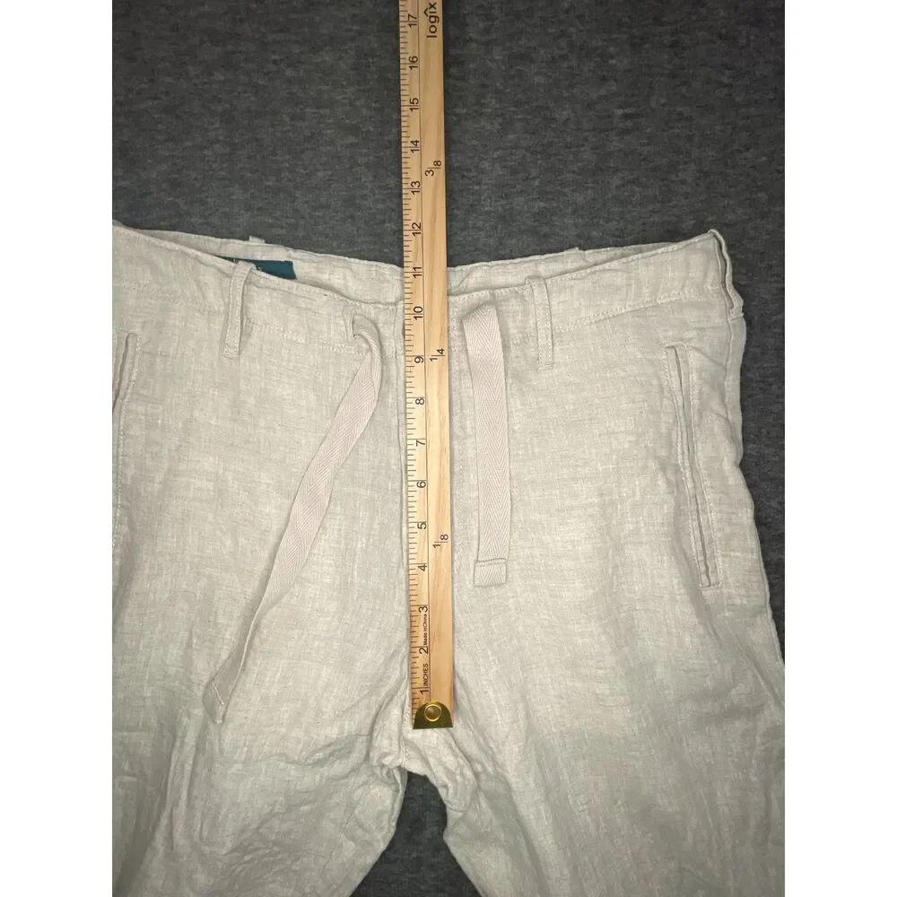 Perry Ellis Size 29(31) 100% Linen Flat Front Dress Pants Button Fly Cream Beach